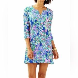 Lilly Pulitzer Joyce UPF 50+ Knit Shift Dress Indigo Exotic Escapade w/Pockets M